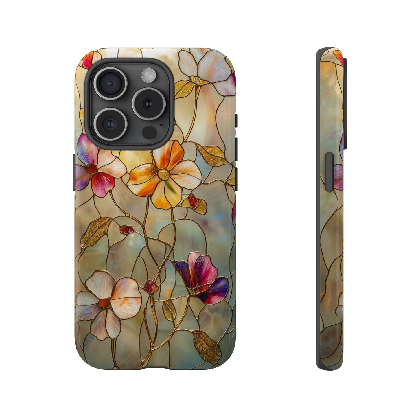 Golden Bloom – Luxe Stained Glass Floral Phone Case for iPhone, Samsung & Pixel