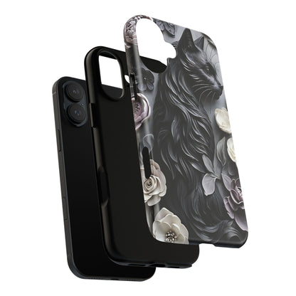 Intricate Bas-Relief Sculpture Of Black Cat Among Flowers phone case design