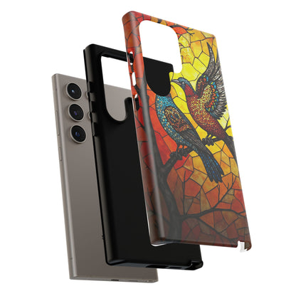 Vibrant Hummingbirds with Stained Glass Charm