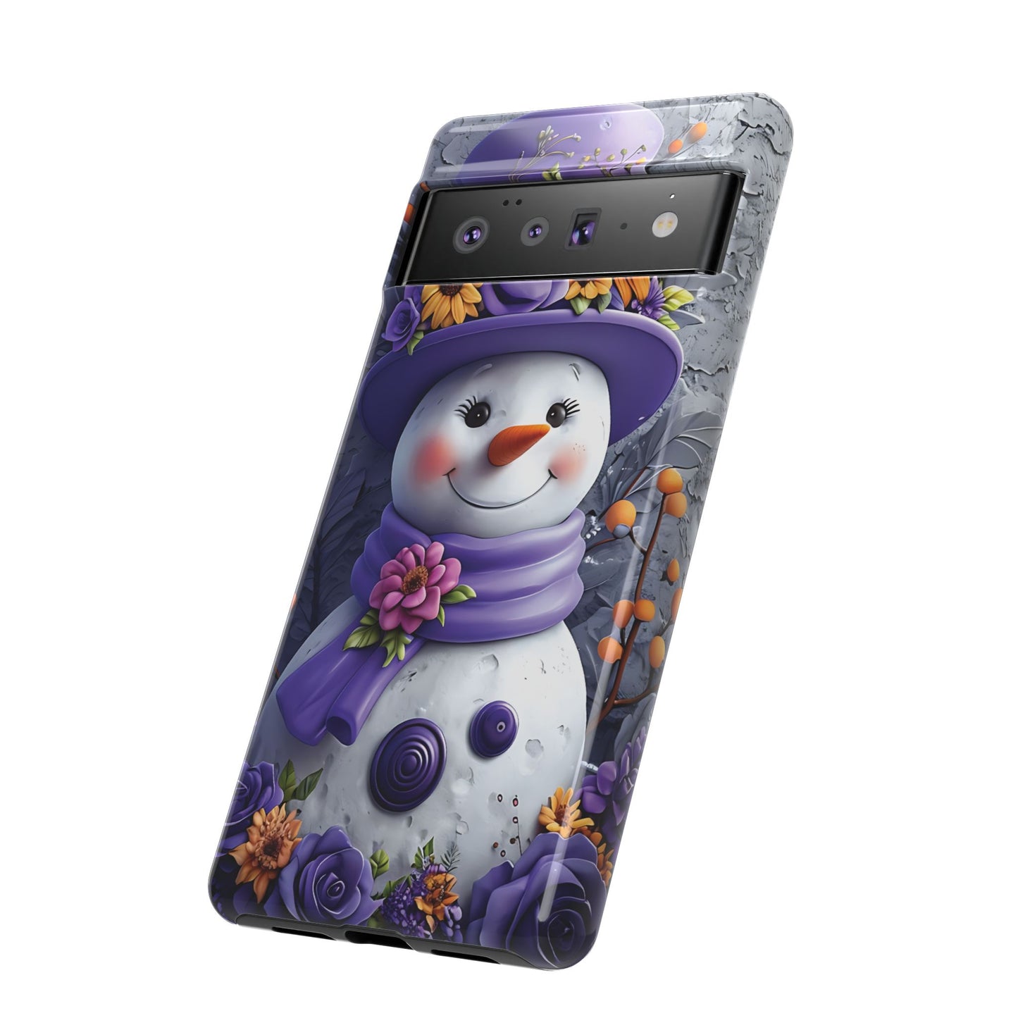Cheerful Snowman With Colorful Floral Hat And Scarf phone case design