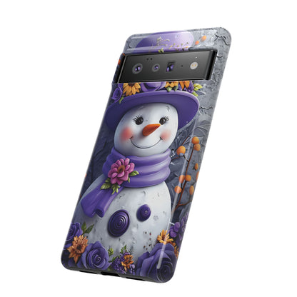 Cheerful Snowman With Colorful Floral Hat And Scarf phone case design