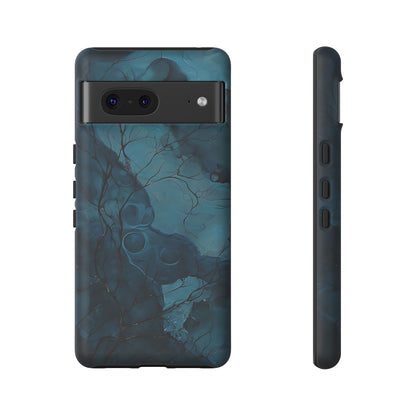 Surreal Abstract Digital Art With Deep Teal And Navy Hues phone case design