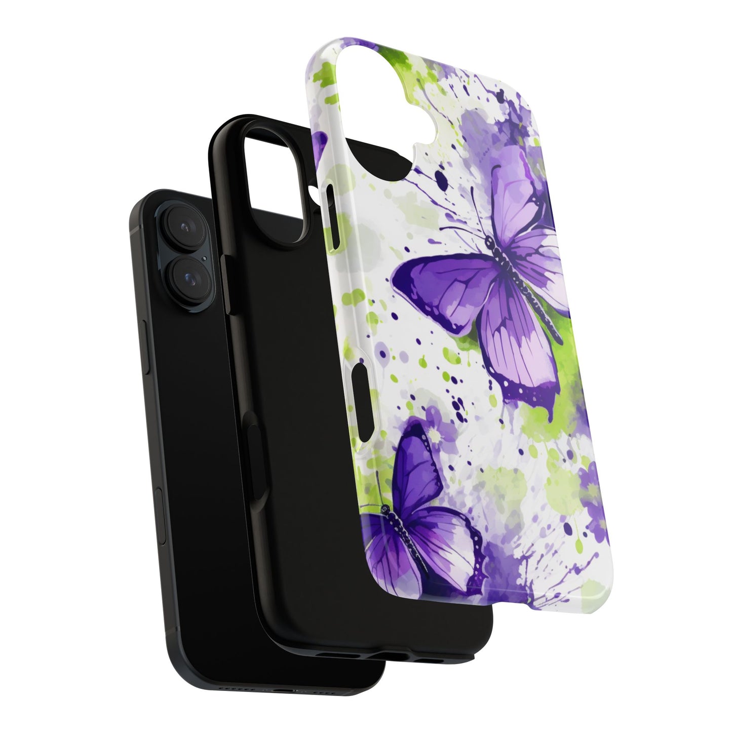 Vibrant Purple Butterfly Splash Mobile Cover – Artistic Green & Violet Aesthetic