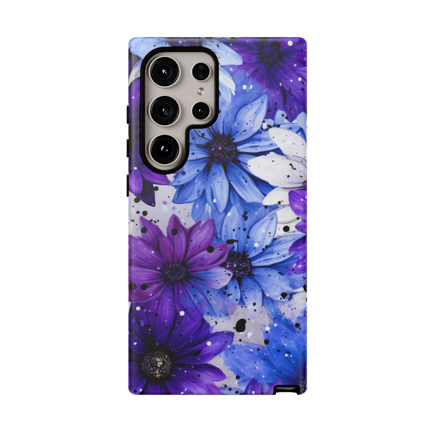 Blue & Purple Floral Splash Mobile Cover – Elegant Artistic Flowers