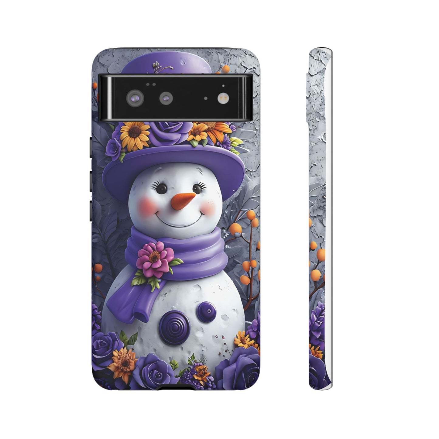 Cheerful Snowman With Colorful Floral Hat And Scarf phone case design