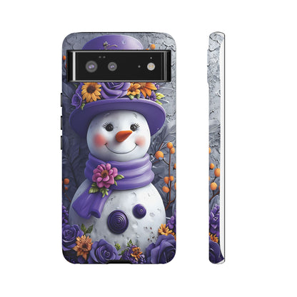 Cheerful Snowman With Colorful Floral Hat And Scarf phone case design