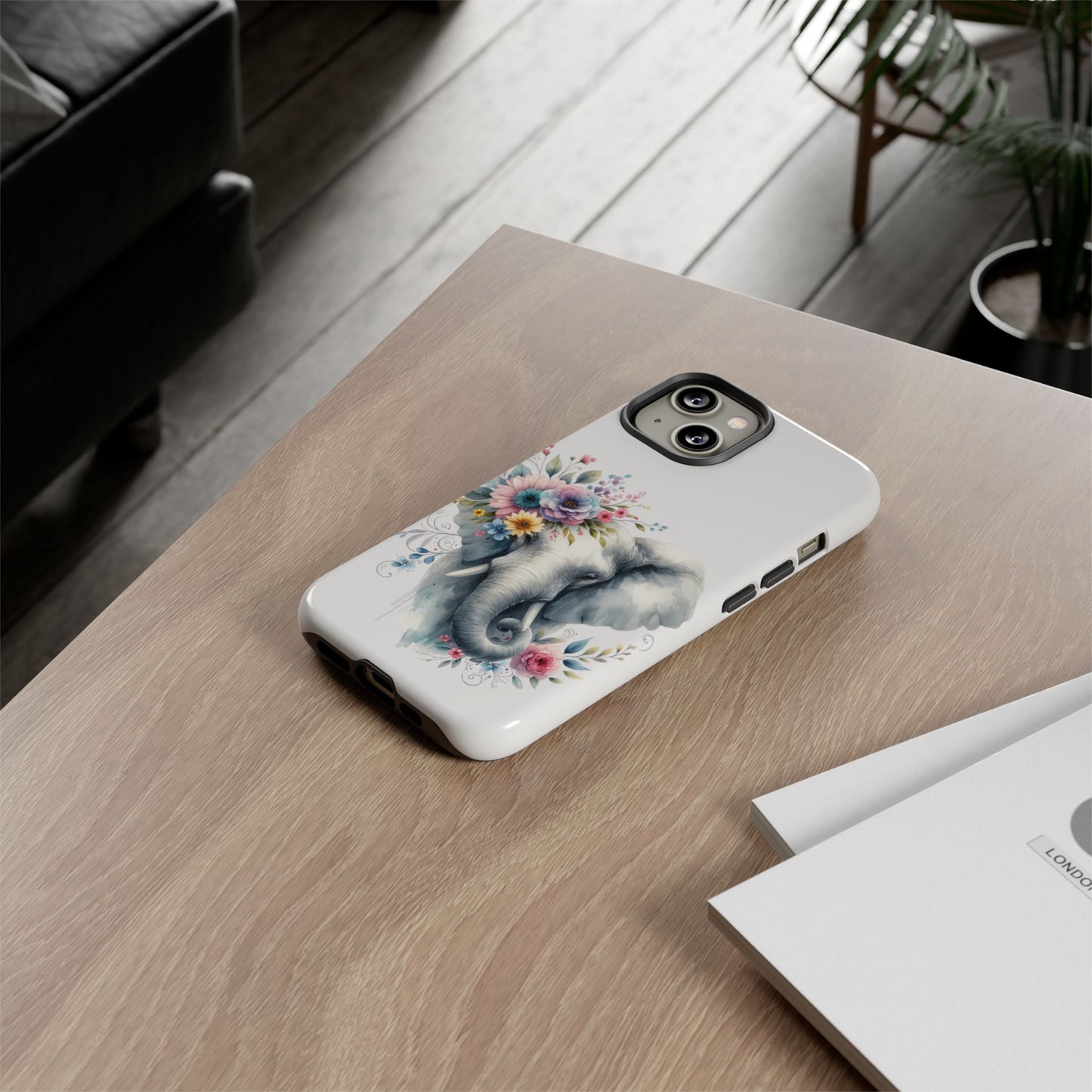 Floral Elephant Mobile Cover – Elegant Watercolor Art