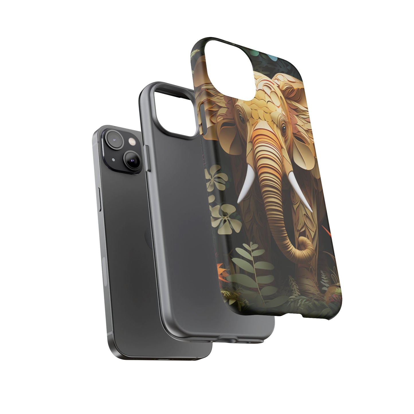Golden Jungle Elephant Mobile Cover – Intricate Paper Art Design