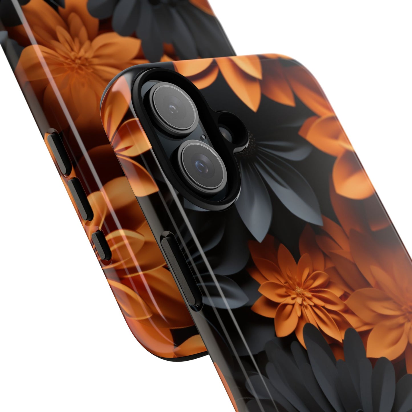 Orange & Black 3D Floral Mobile Case