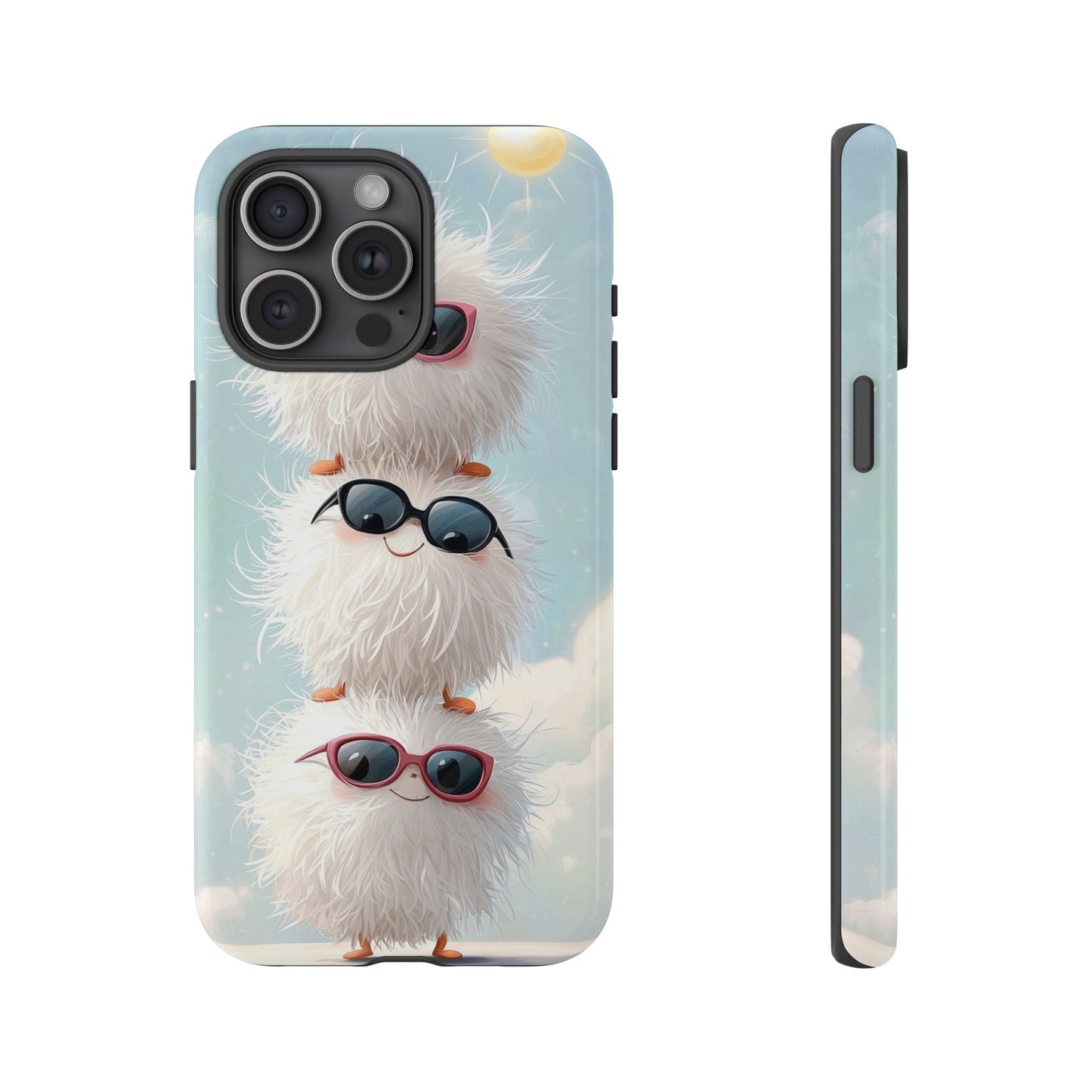 Fluffy Anime Phone Case – Cute Kawaii Fuzzy Creatures, Aesthetic Pastel Art, Soft Cloudy Background, iPhone, Samsung & Google Pixel Case