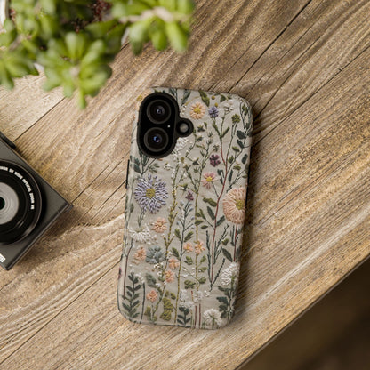 Intricate Embroidery Artwork Featuring Botanical Elements On Beige phone case design.
