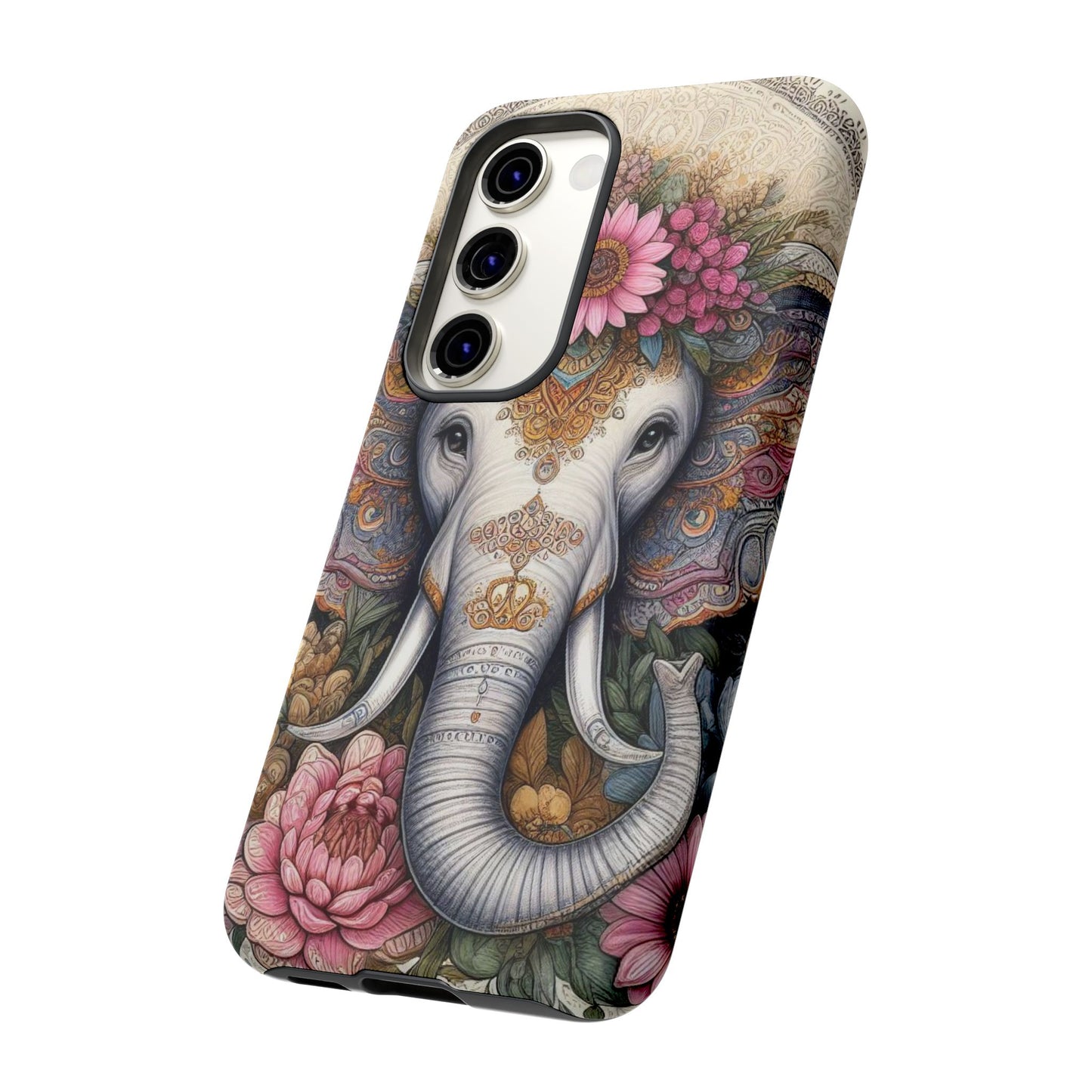 Elegant Floral Elephant Mobile Cover – Royal Mandala Art