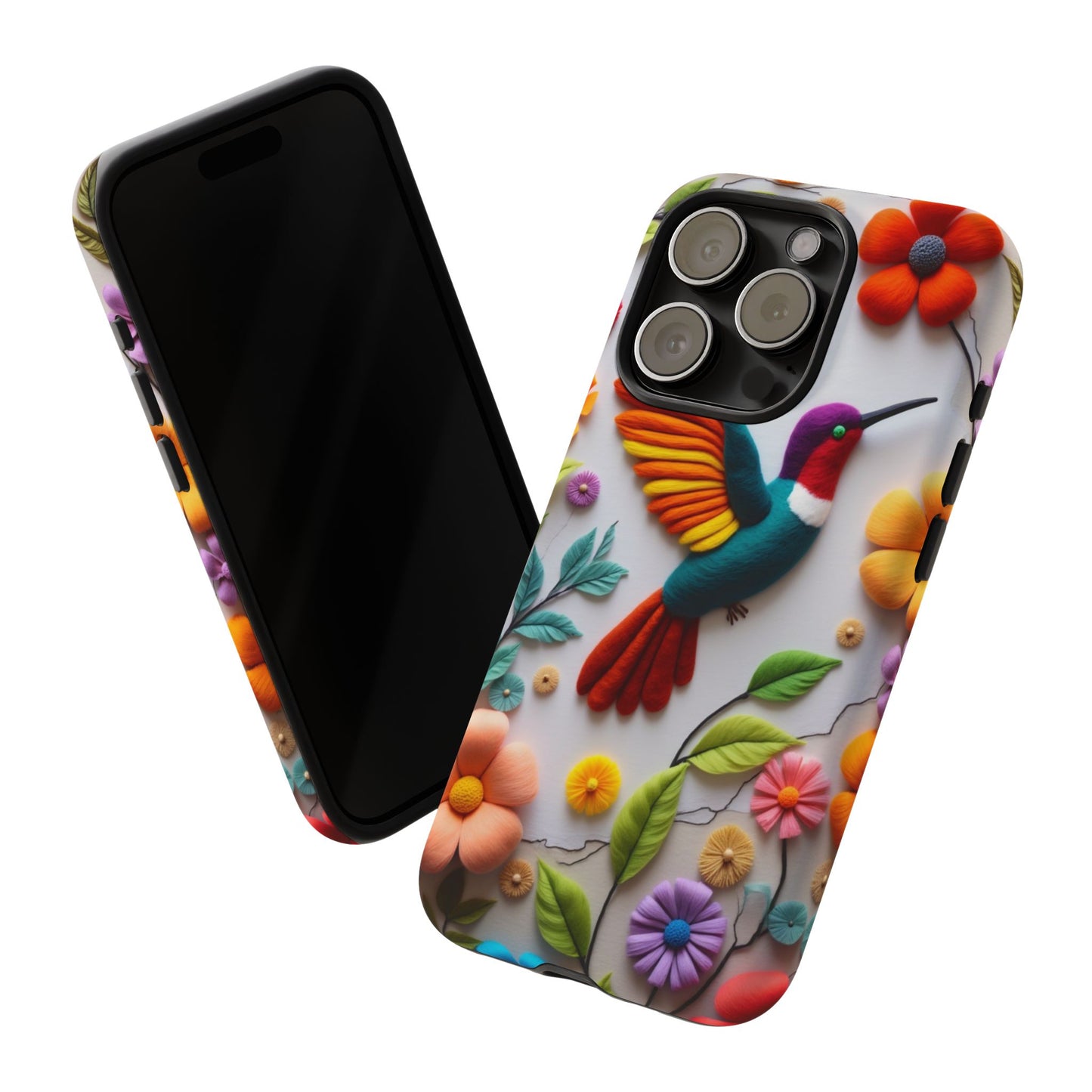 Embroidered Hummingbird with Floral Design | Nature's Elegant Stitch | iPhone 16 Pro