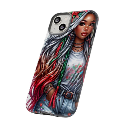 Festive Boho Queen – Holiday Glow & Candy Cane Braids Mobile Cover