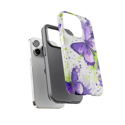 Vibrant Purple Butterfly Splash Mobile Cover – Artistic Green & Violet Aesthetic