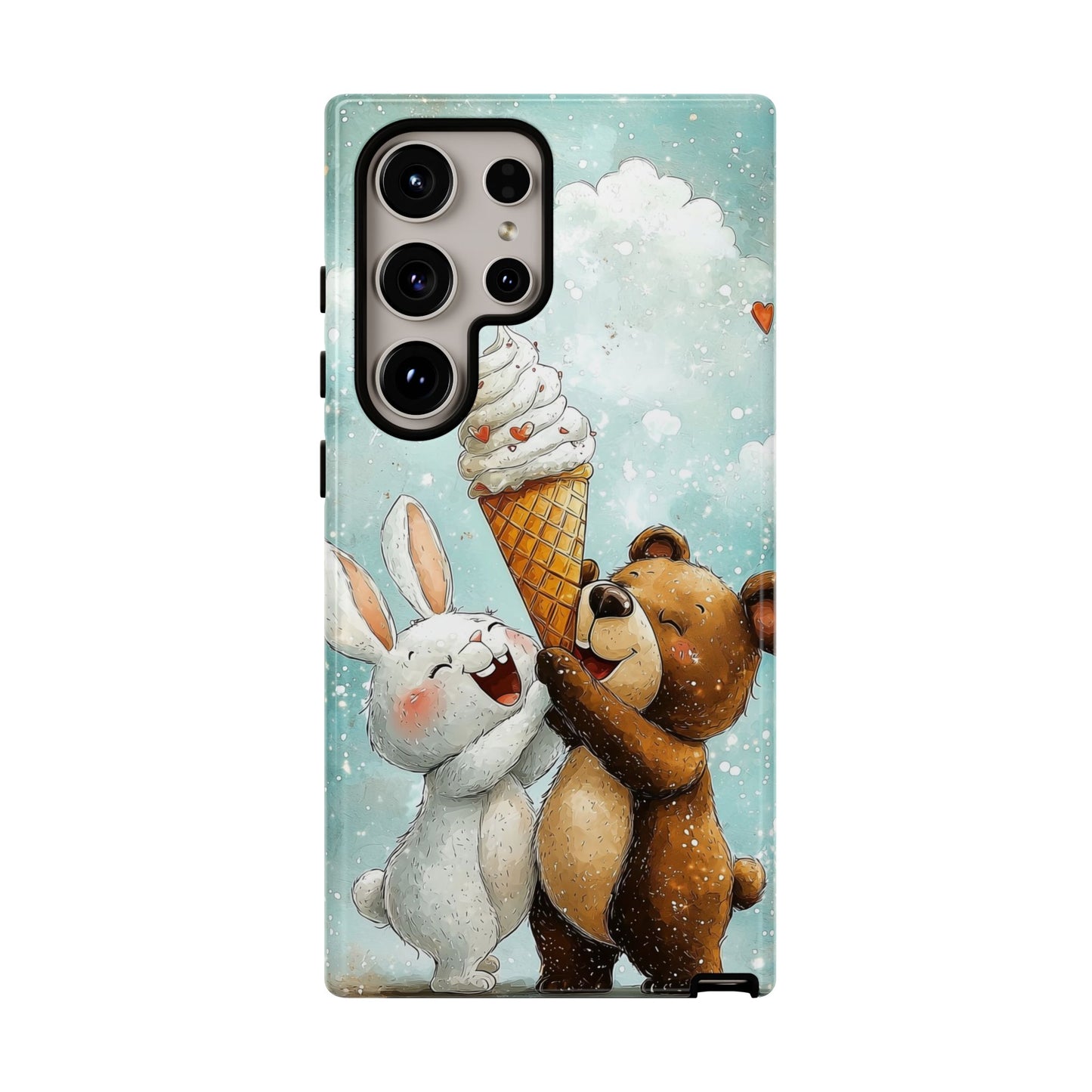 Bear & Bunny Ice Cream Delight - Cute Anime Phone Case for iPhone, Samsung, Google Pixel