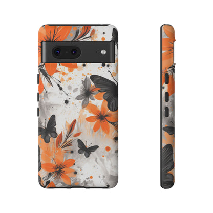 Bold Butterfly & Floral Splash Mobile Cover – Black & Orange Aesthetic