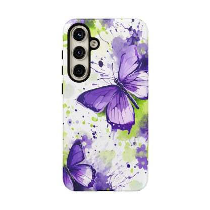 Vibrant Purple Butterfly Splash Mobile Cover – Artistic Green & Violet Aesthetic