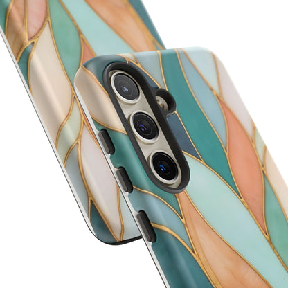 Geometric Leaves: Teal, Peach, and Gold Harmony