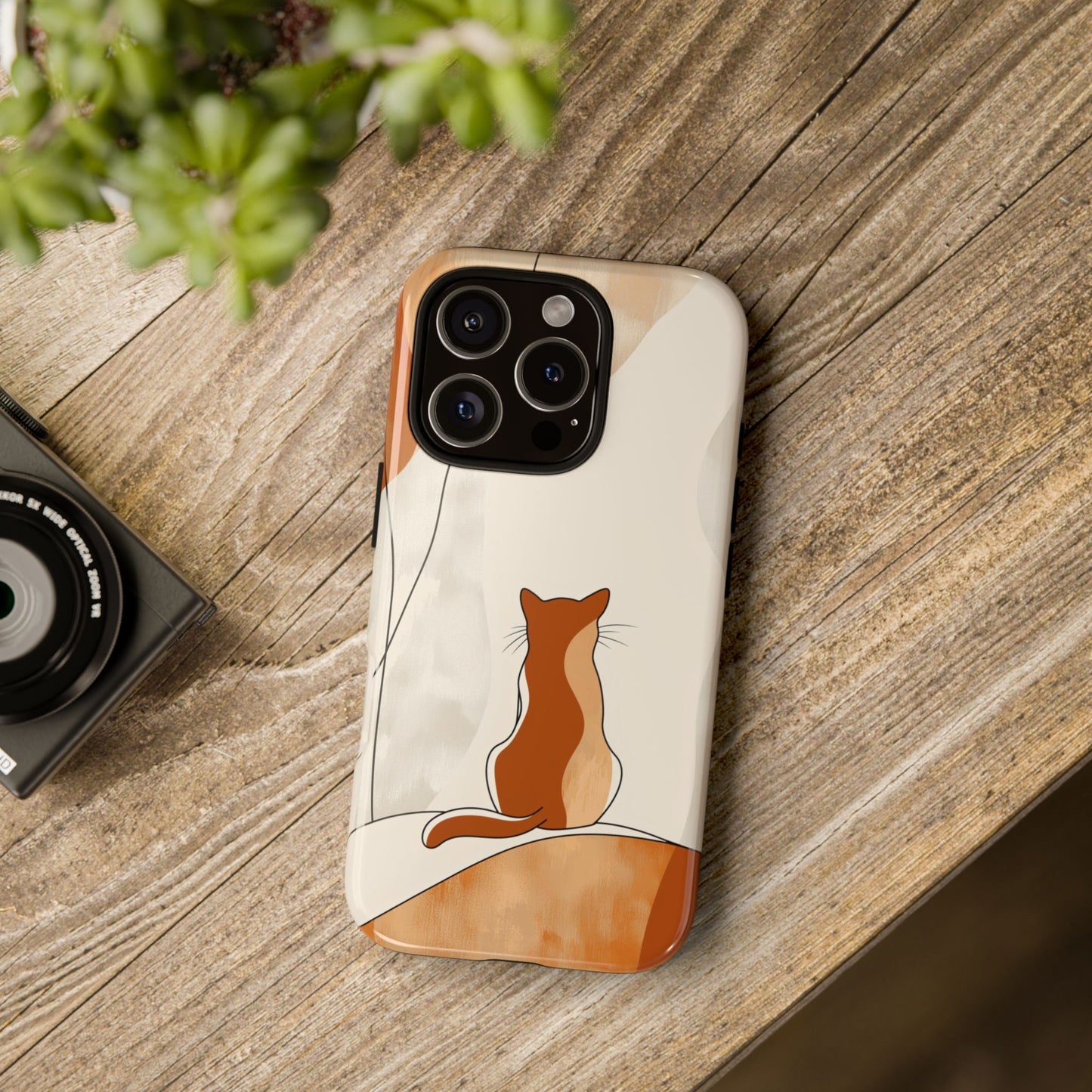 Contemplative Cat: Minimalist Sunset Phone Case for iPhone, Samsung & Pixel