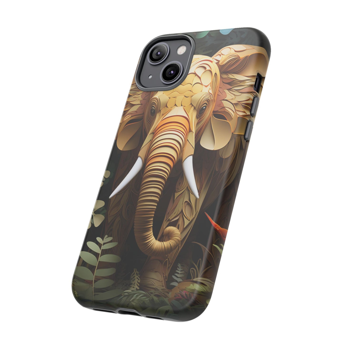 Golden Jungle Elephant Mobile Cover – Intricate Paper Art Design