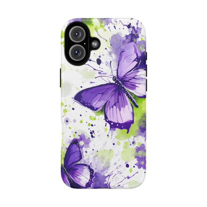 Vibrant Purple Butterfly Splash Mobile Cover – Artistic Green & Violet Aesthetic