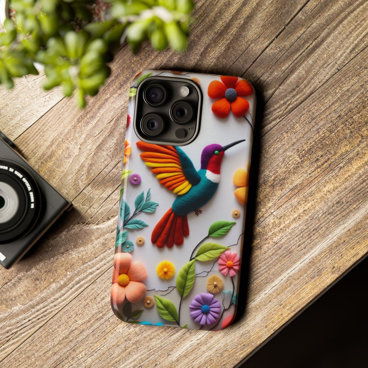 Embroidered Hummingbird with Floral Design | Nature's Elegant Stitch | iPhone 16 Pro