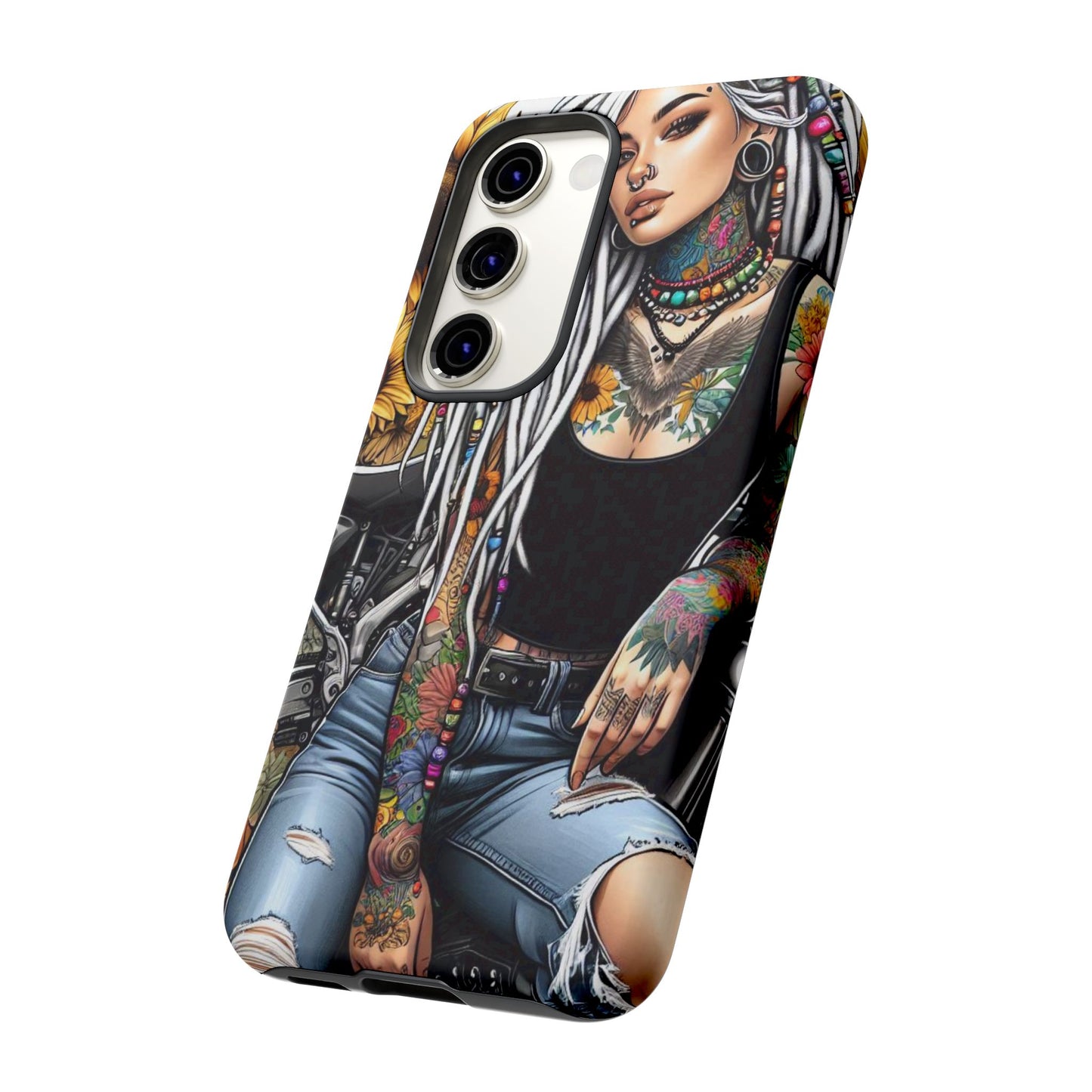 Sunflower Biker Queen – Bohemian Tattooed Rebel Mobile Cover