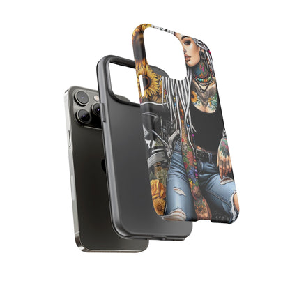 Sunflower Biker Queen – Bohemian Tattooed Rebel Mobile Cover