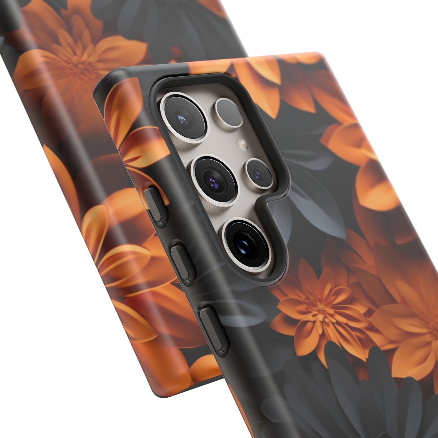 Orange & Black 3D Floral Mobile Case