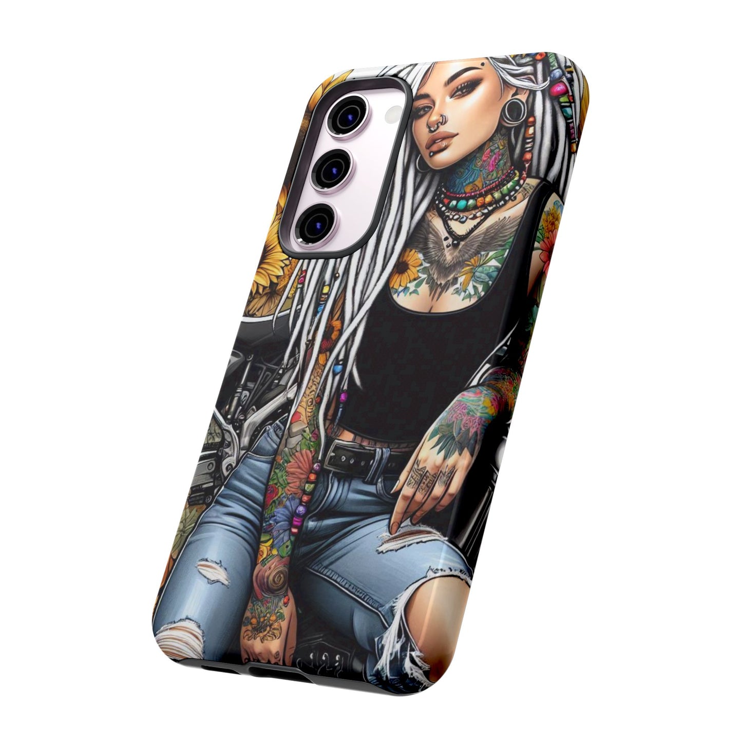Sunflower Biker Queen – Bohemian Tattooed Rebel Mobile Cover