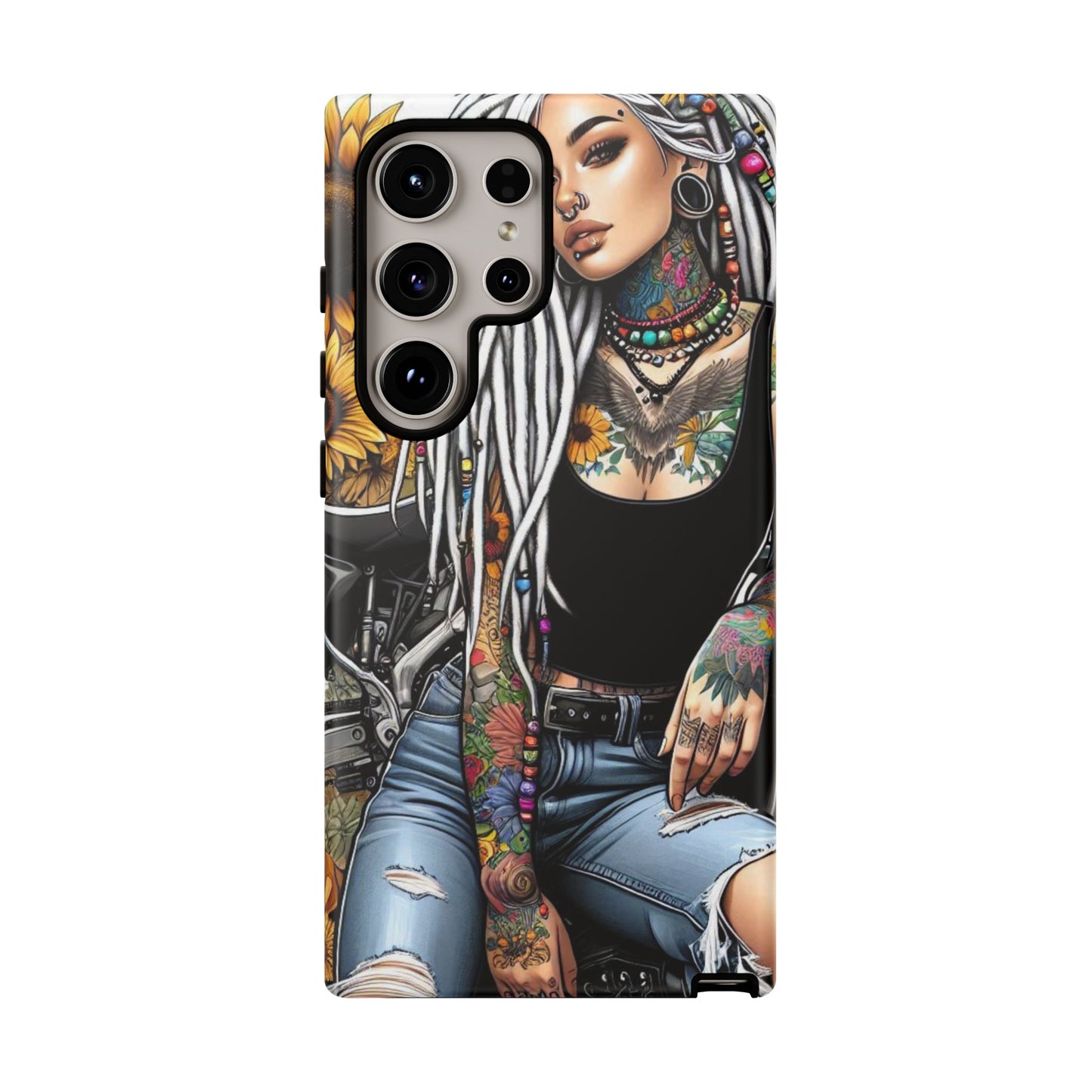 Sunflower Biker Queen – Bohemian Tattooed Rebel Mobile Cover