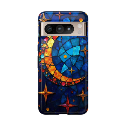 Celestial Crescent: Moon and Stars in Color