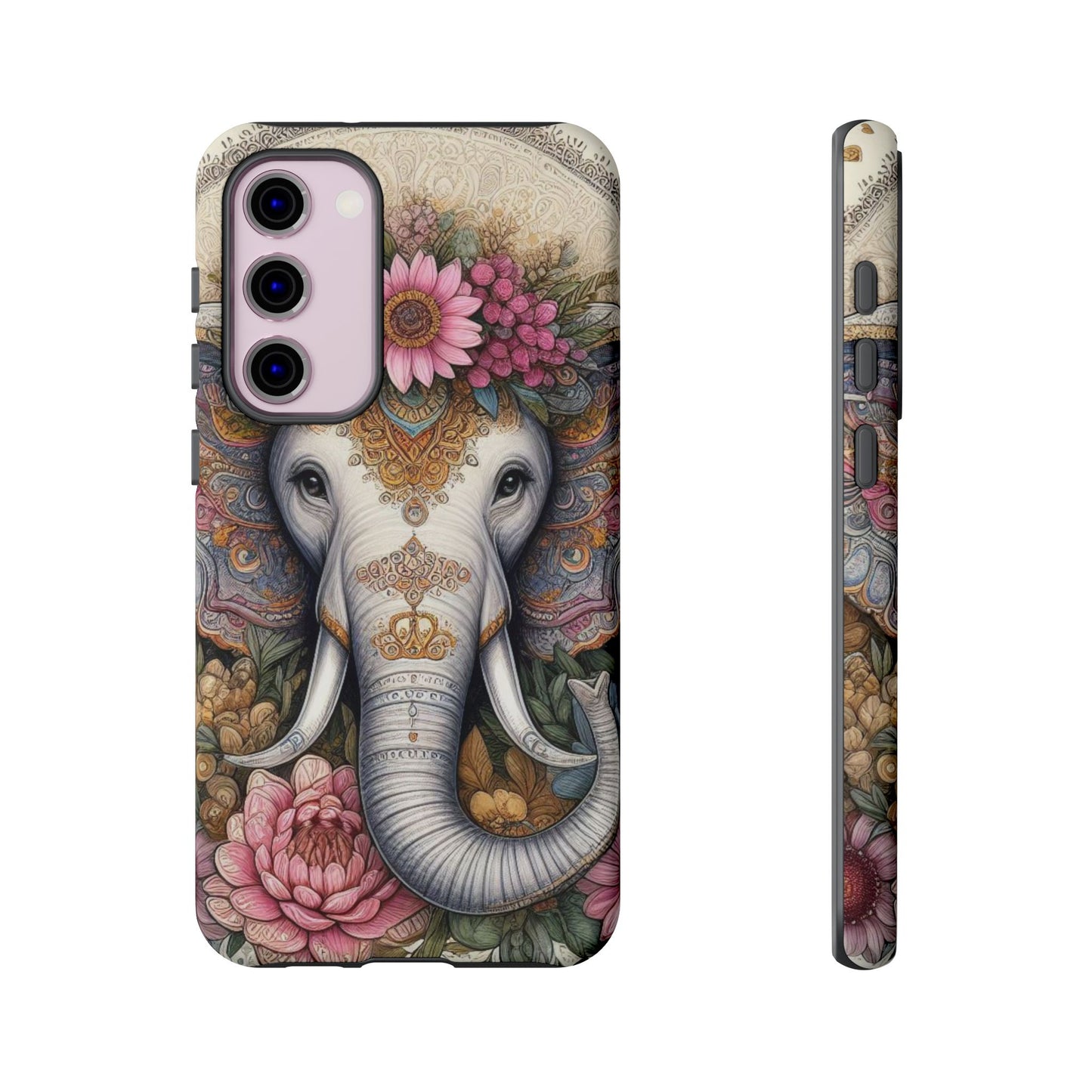 Elegant Floral Elephant Mobile Cover – Royal Mandala Art