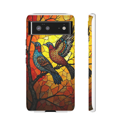 Vibrant Hummingbirds with Stained Glass Charm