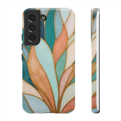 Geometric Leaves: Teal, Peach, and Gold Harmony
