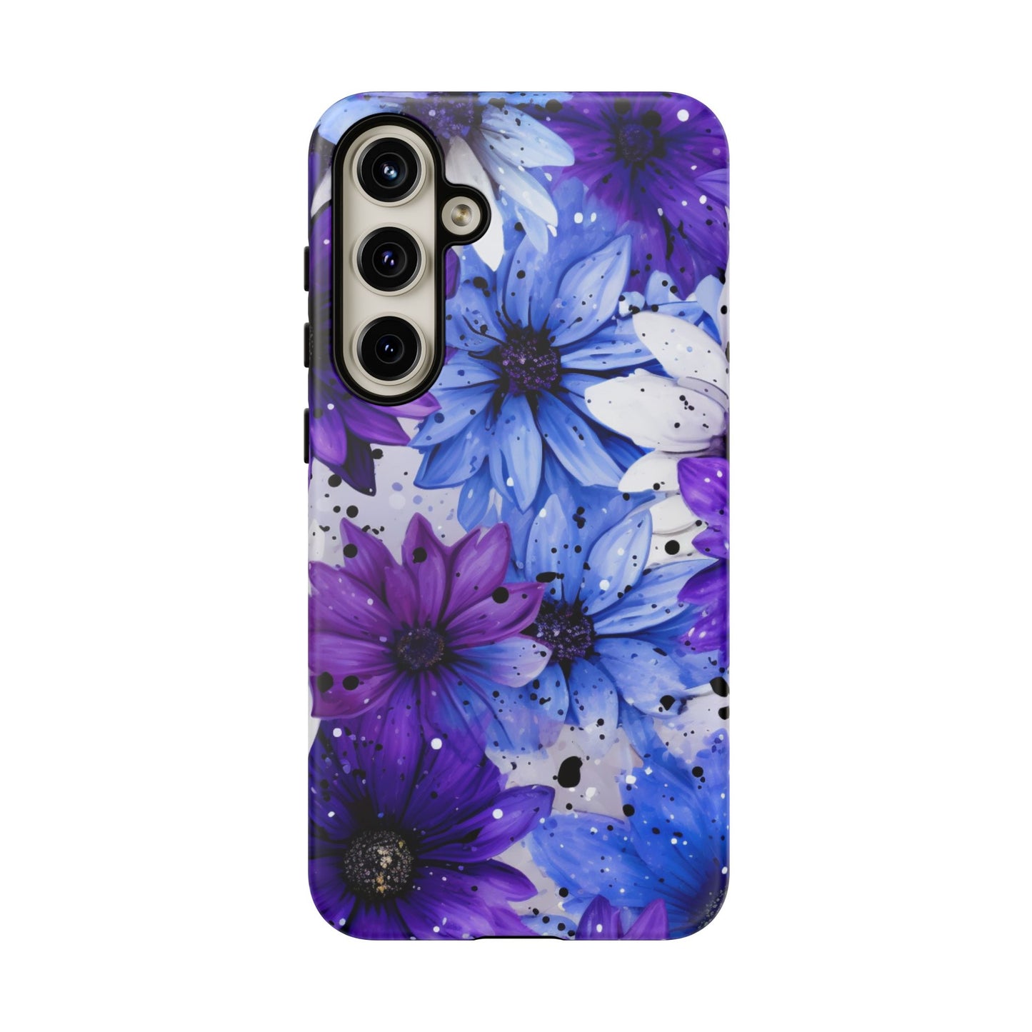 Blue & Purple Floral Splash Mobile Cover – Elegant Artistic Flowers