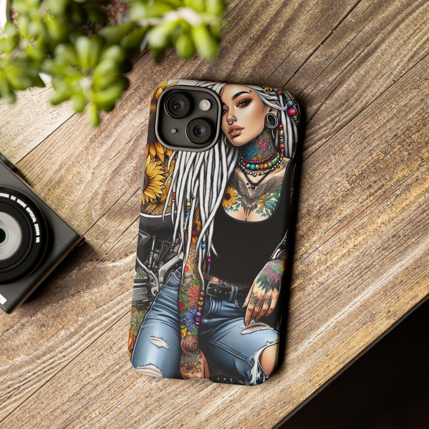 Sunflower Biker Queen – Bohemian Tattooed Rebel Mobile Cover