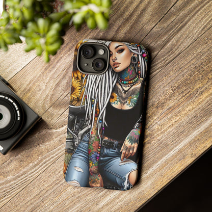Sunflower Biker Queen – Bohemian Tattooed Rebel Mobile Cover