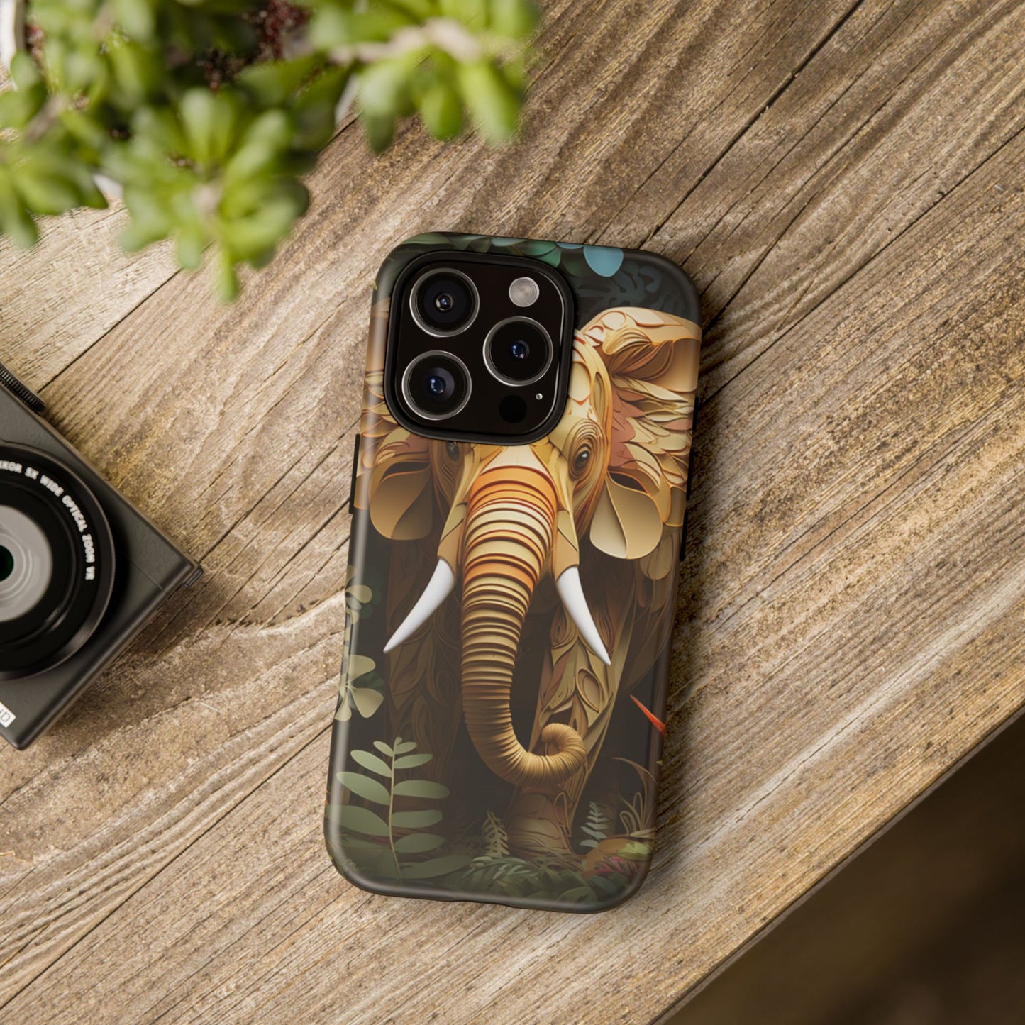 Golden Jungle Elephant Mobile Cover – Intricate Paper Art Design