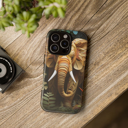 Golden Jungle Elephant Mobile Cover – Intricate Paper Art Design