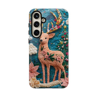 Whimsical Textile Art Featuring Intricate Peach-Colored Deer phone case design.