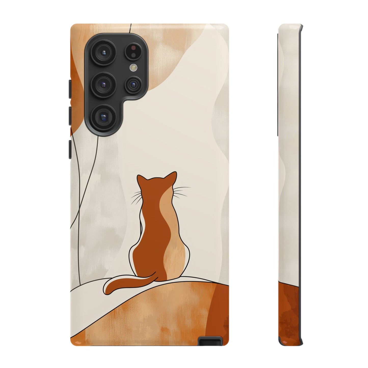Contemplative Cat: Minimalist Sunset Phone Case for iPhone, Samsung & Pixel