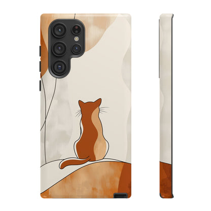 Contemplative Cat: Minimalist Sunset Phone Case for iPhone, Samsung & Pixel