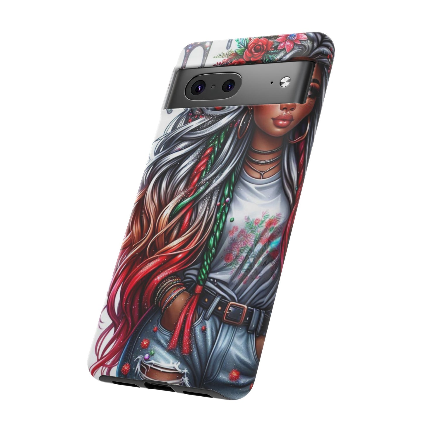 Festive Boho Queen – Holiday Glow & Candy Cane Braids Mobile Cover