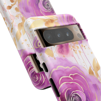 Elegant Purple-Gold Watercolor Rose Mobile Case