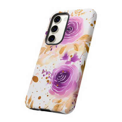 Purple Bloom Watercolor Mobile Case – Artistic Elegance in Gold & Lilac