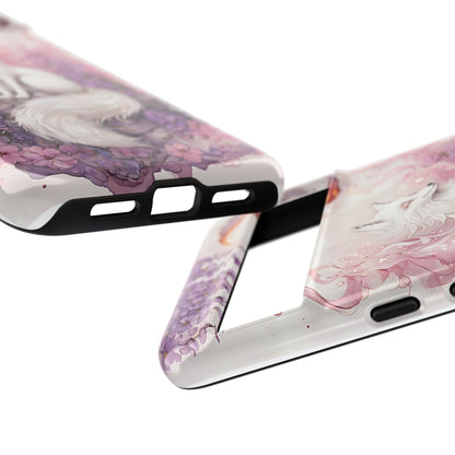 Whimsical White Fox Surrounded By Lavender And Pink Blooms phone case design.