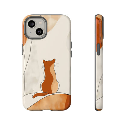 Contemplative Cat: Minimalist Sunset Phone Case for iPhone, Samsung & Pixel