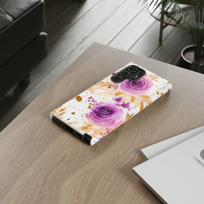 Purple Bloom Watercolor Mobile Case – Artistic Elegance in Gold & Lilac